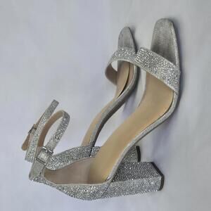 INC Glamorous Silver Glitter Block Heels 8.5